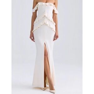 Oh Polly Hemera Off-Shoulder Ruffle-Trim Gown - Ivory US‎ Size 12 New With Tags